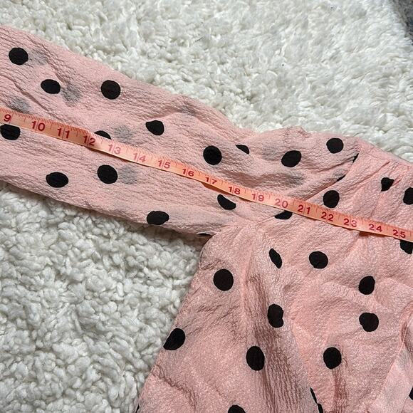 Elie Tahari 100% Silk Polkadot Pink Pastel Black Flowy Long Sleeve Blouse DD13 - Picture 10 of 13
